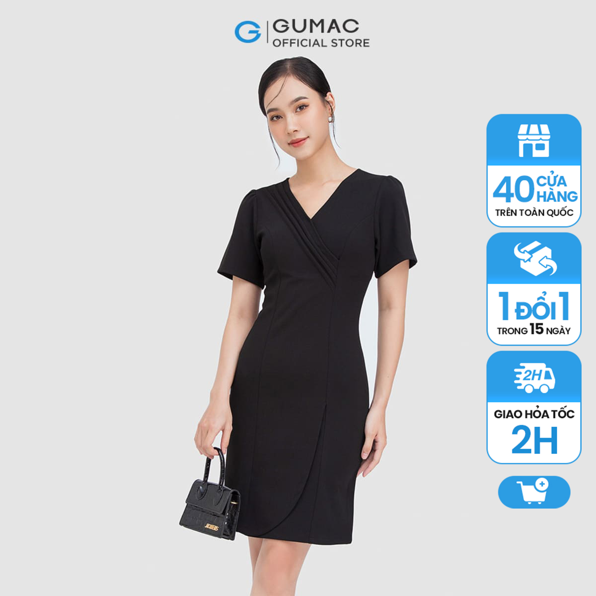 Đầm nữ gumac dc05037 , đầm dáng xòe cổ xếp ly công sở lịch sự