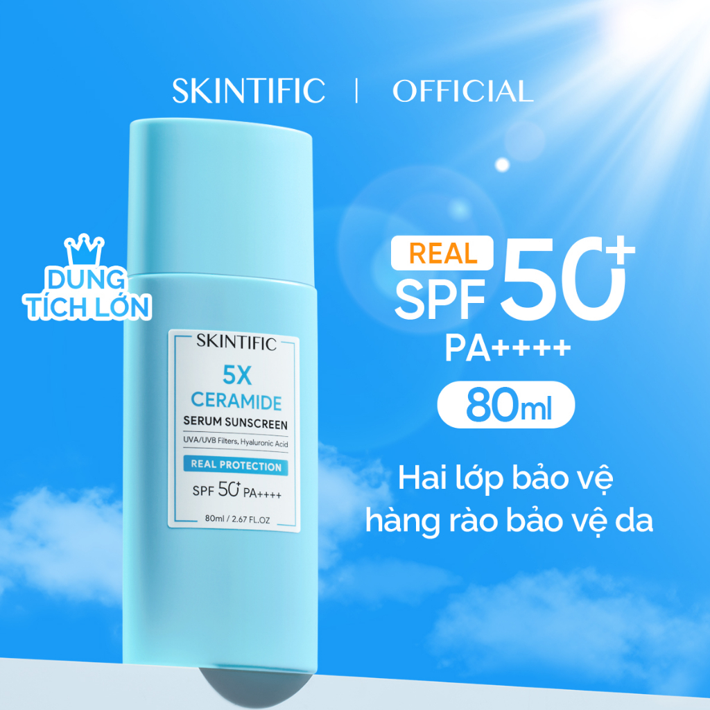 [Sản phẩm mới] Kem chống nắng 5X Ceramide SPF 50+ PA++++ big size SKINTIFIC 80ml