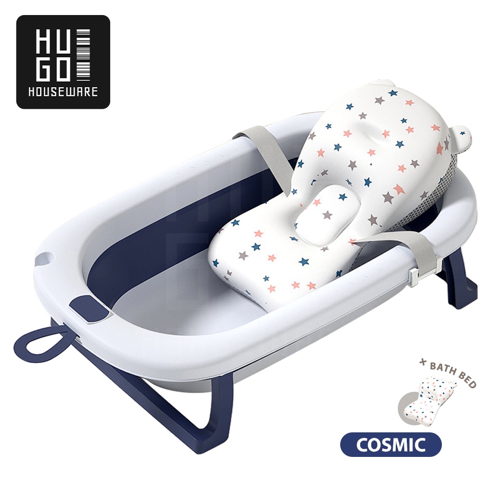 HUGO Bak Mandi Bayi Lipat Portable Baby Bath Tub dengan Pengukur Suhu Perlengkapan Tempat Mandi Bayi