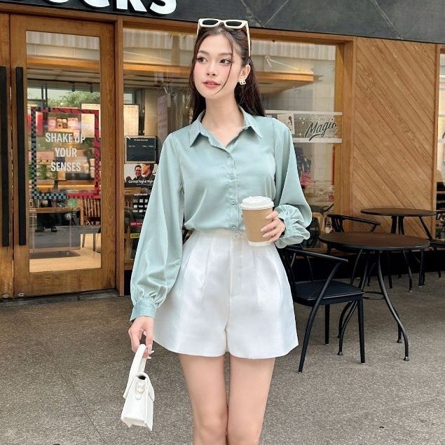Joven quần short bamia cạp cao dáng chữ a 2 ly basic trẻ trung