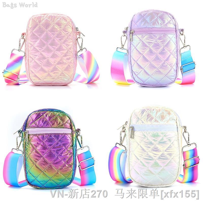 【CC】☞☇  1pc Cute Gradient Women Laser Mini Coin Purse Strap Children Teens Sling Crossbody Bags