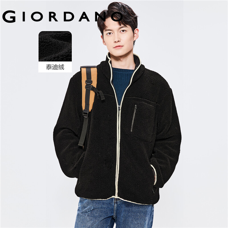 GIORDANO áo khoác nam cổ đứng chất vải nhung phối nhiều túi form rộng kép màu Free Shipping 18072110