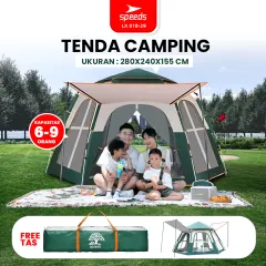 SPEEDS Tenda Camping Besar Muat 6-9 Orang 2 Pintu Otomatis Portabel Kemah Outdoor Kanopi Teduh 018-29