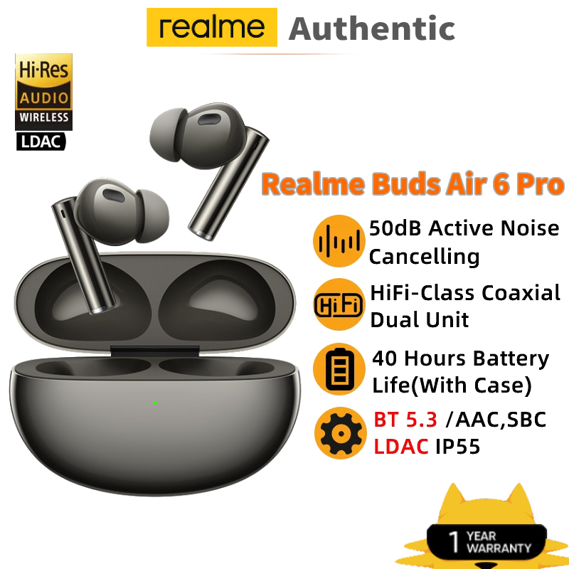 Realme Buds Air 6 Pro True Wireless Earphone 50dB Active Noise Cancelling Bluetooth 5.3 TWS Earphone LDAC IP55 Headphone