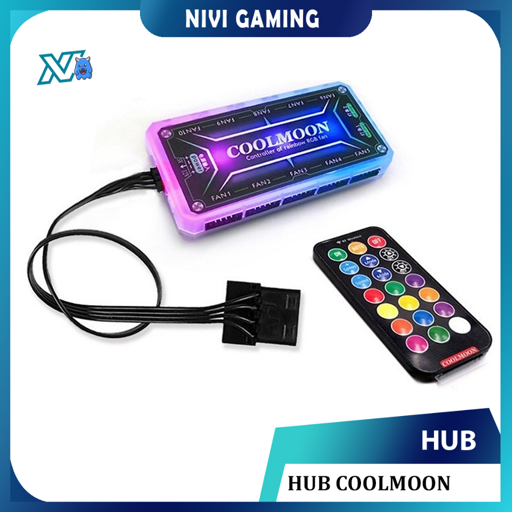 Bộ hub và remote điều khiển fan led rgb coolmoon có led trên hub