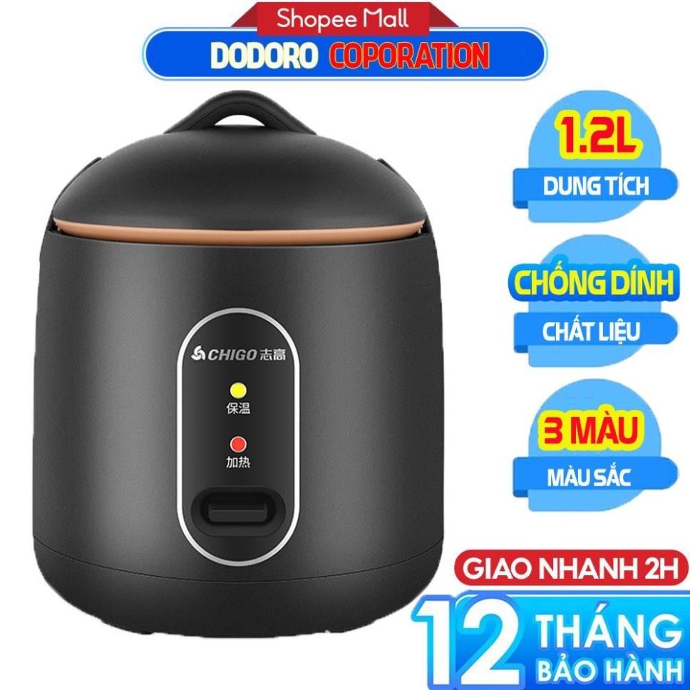 [BH 1 NĂM] Nồi Cơm Điện Mini Chống Dính DODORO/CHIGO C889, Nấu Hầm Súp Cháo Đa Năng, Dung Tích 1,2L