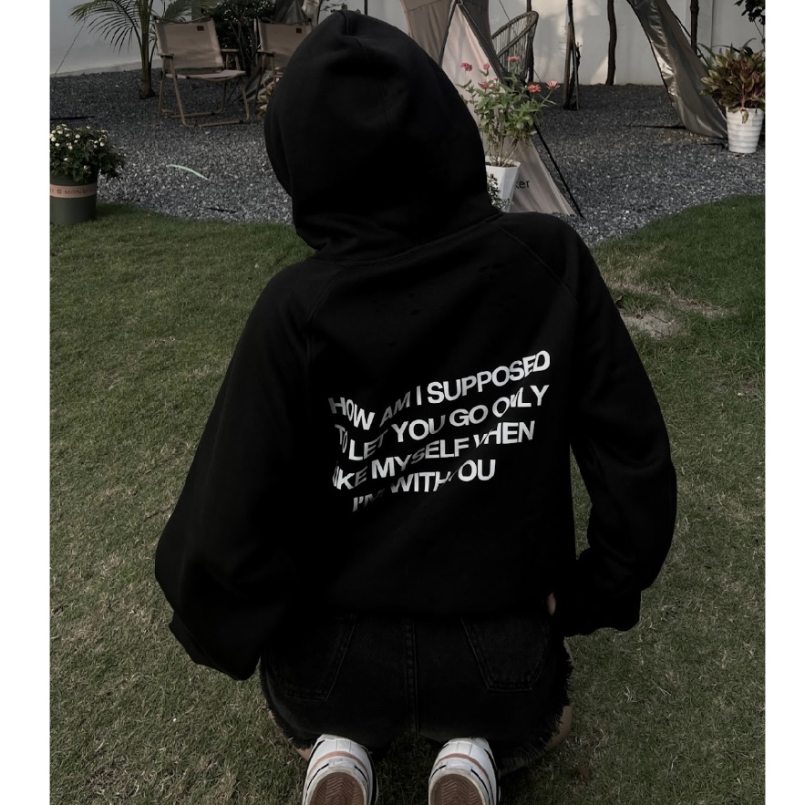 Áo hoodie local brand Claire I'M WITH YOU màu đen in phản quang nỉ bông form rộng unisex nam nữ