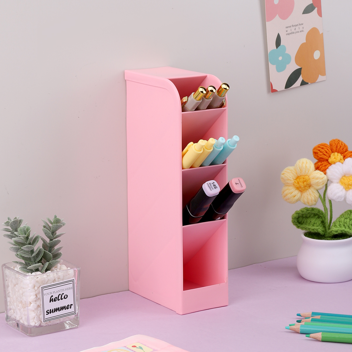 1pc Multi functional plastic office storage desk organizer with oblique insertion pen holder rectangular stand up pen holder