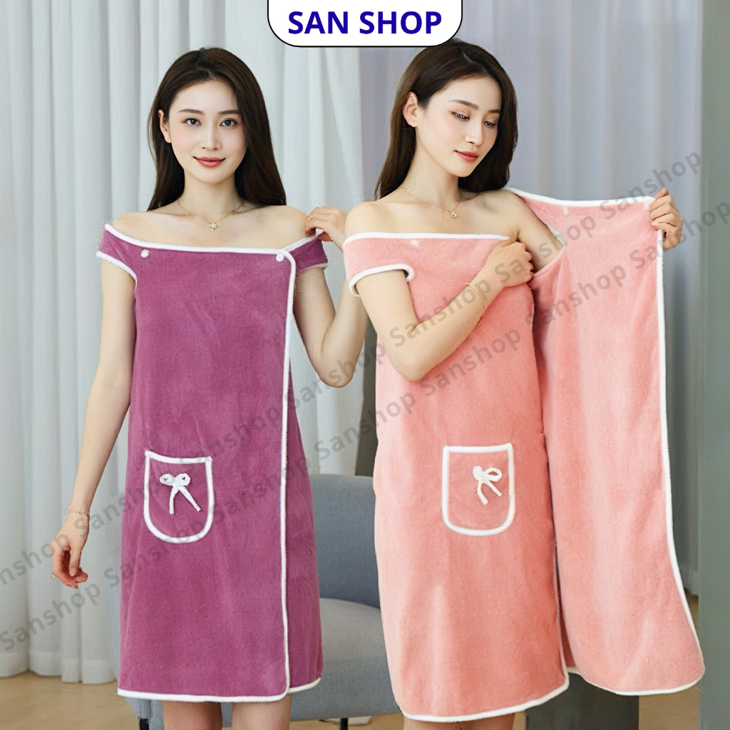 Khăn Tắm 2in1 Kèm Áo Choàng Cotton Mềm Mịn Siêu Thấm Hút Có Túi Tiện Lợi – San Shop