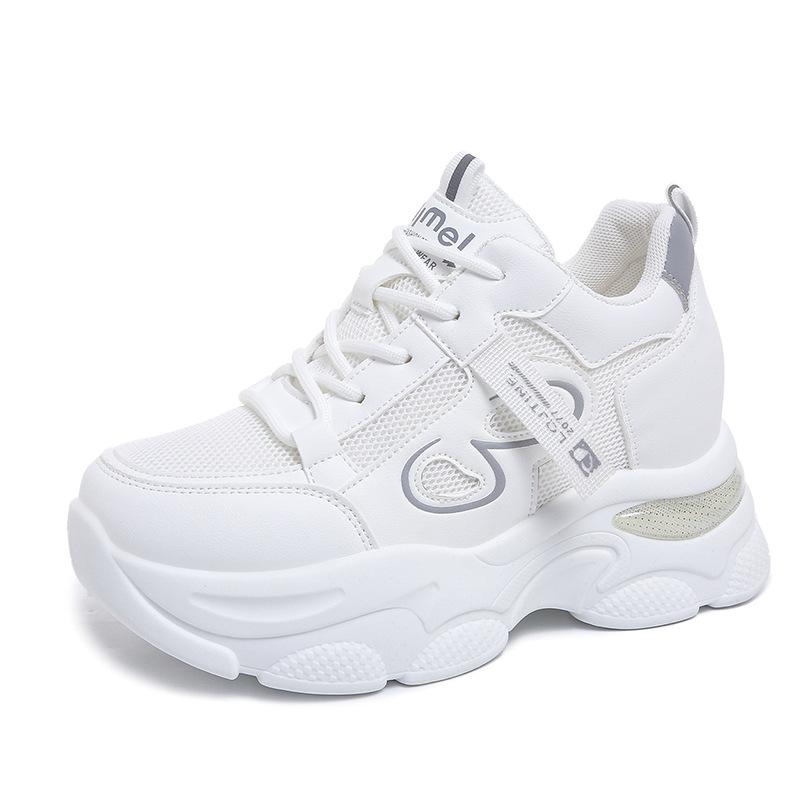 Women's Sports Shoes with Height-Increasing Padded Soles High-Top Sneakers Made of High-Quality Soft Leather Fashionable Style Easy to Coordinate 00-33 - 8