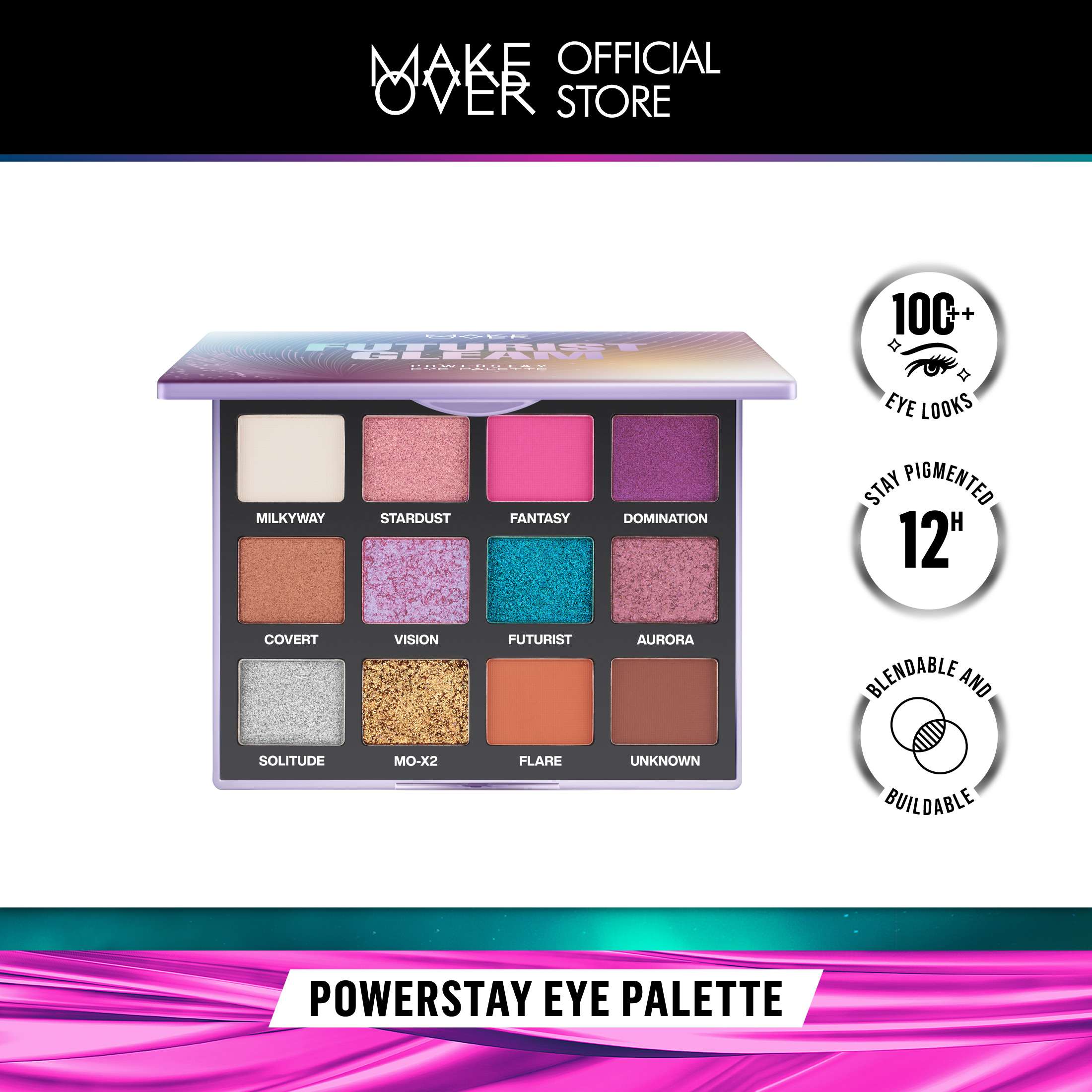 [Ned Gift Not for Sale] Make over Powerstay Eye Palette Futurist Gleam 12 X 1.5 g Harga 9,999,999 rupiah*Gratis Ongkir