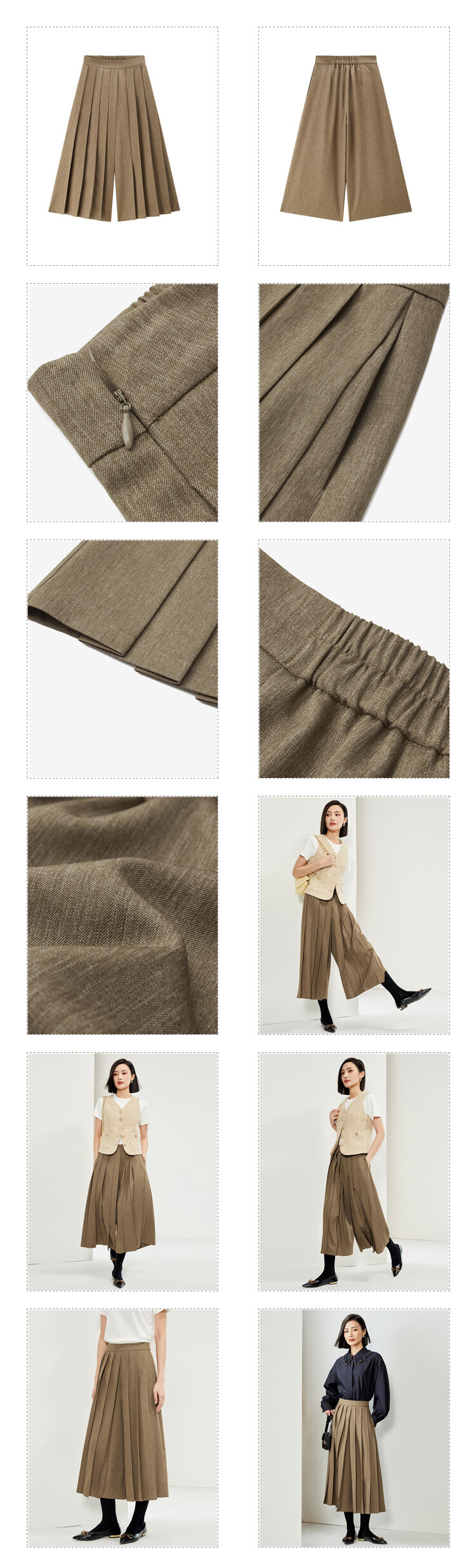 GIORDANO Women Pants Half Elastic Waist Smooth Chic Pants Slant Pockets Simple Fashion Casual Pleated Crop Pants 18424601