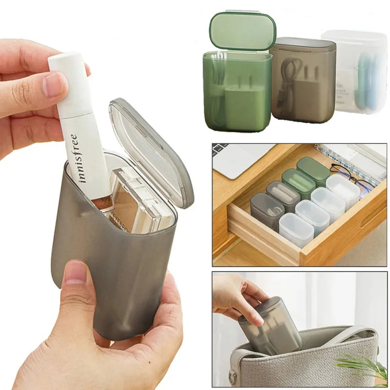 Hộp lưu trữ cáp dữ liệu xách tay du lịch Tai nghe đồ trang sức khay đựng tiền xu bin ngăn kéo trang điểm khay đựng son chống bụi lưu trữ trường hợp