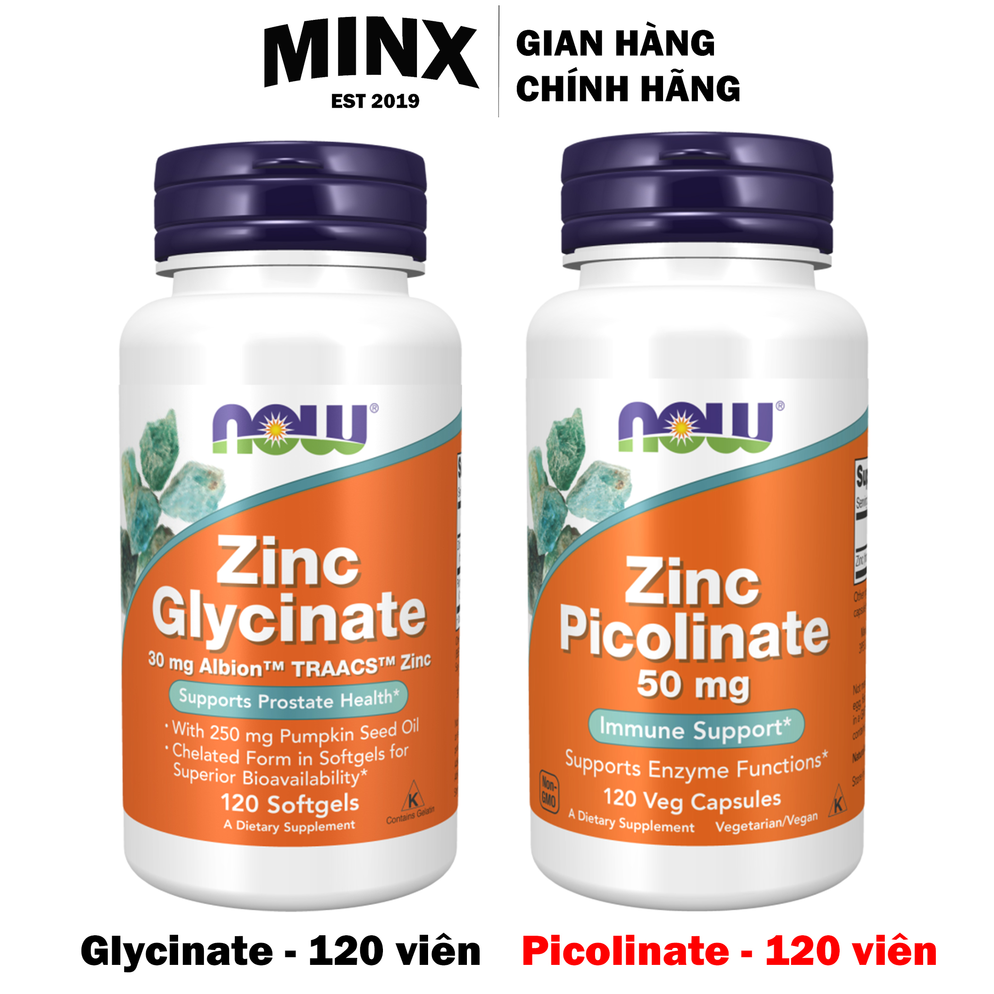 Viên uống Kẽm Now - Now Glycinate và Zinc Picolinate 120 viên