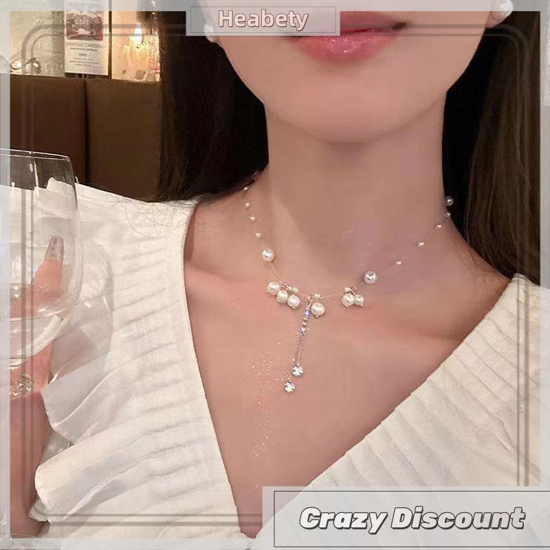 Heabety Thanh lịch ánh sáng sang trọng Vòng cổ ngọc trai mặt dây chuyền choker cho phụ nữ bên mặc phụ kiện trang sức quà tặng xương đòn chuỗi đa năng