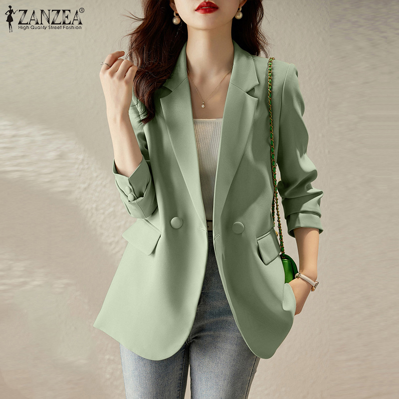 Momonaco ZANZEA phong cách Hàn Quốc của phụ nữ blazer trang phục công sở tay áo dài xẻ lưng Blazer thời trang đơn giản áo khoác rộng #11