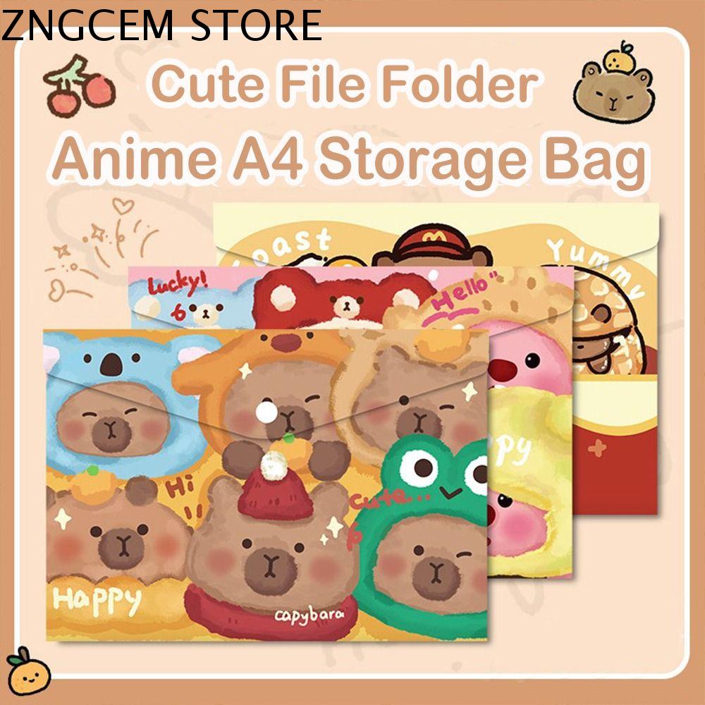 ZNGCEM Capybara Túi đựng hồ sơ A4 Kuromi Không thấm nước Cặp tài liệu Di động Lưu Trữ Ảnh Túi đựng tài liệu Anime Trường học văn phòng