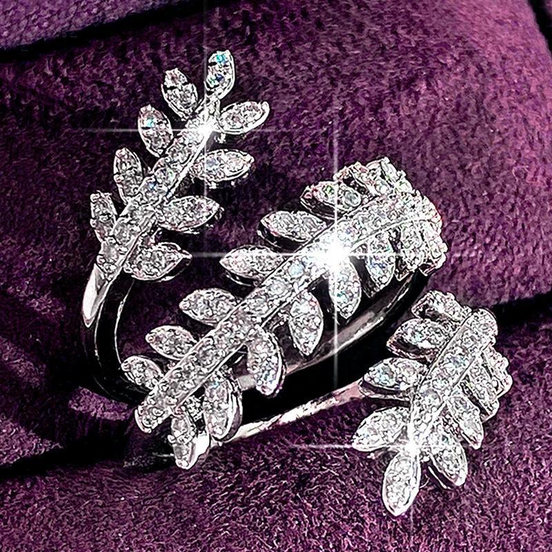 Nhẫn hở Ánh Sáng Sang Trọng Lúa Mì Tai kim cương toàn bộ Zircon Phụ Nữ Của Vòng mạ đồng bạch kim Zircon Vòng