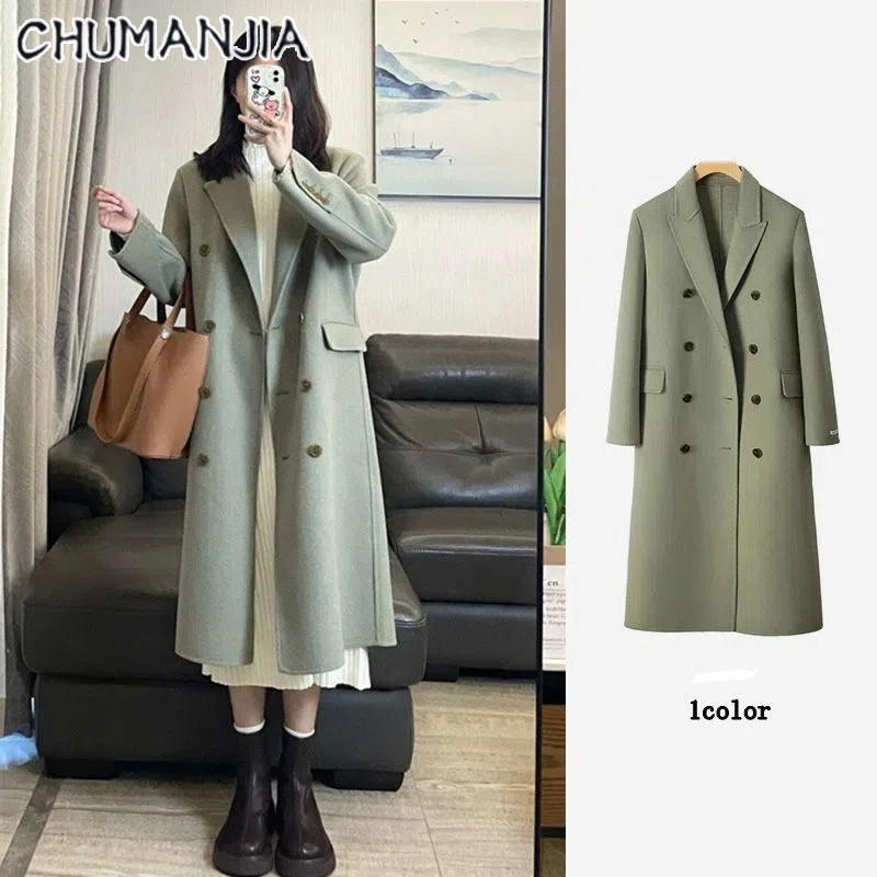 CHUMANJIA Matcha green wool coat women s French Hepburn style small man
