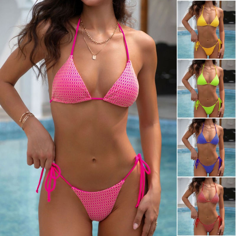 Original European and American lace mesh flash bikini strap women's split swimsuit swimsuit women's swimsuit