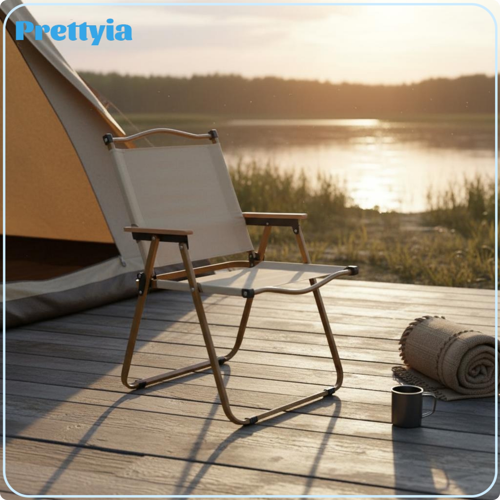 Prettyia Foldable Reclining Camp Chair Backrest Portable Camping Chair Lightweight Camping Recliner Armrests for Picnic ราคา 2,000 บาท*ส่งฟรี