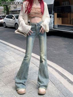 Maozhuxia Quần Bò Nữ Quần bò phong cách Y2K Quần bò ống loe chữ A cạp cao Quần bò châu Âu và phong cách Mỹ