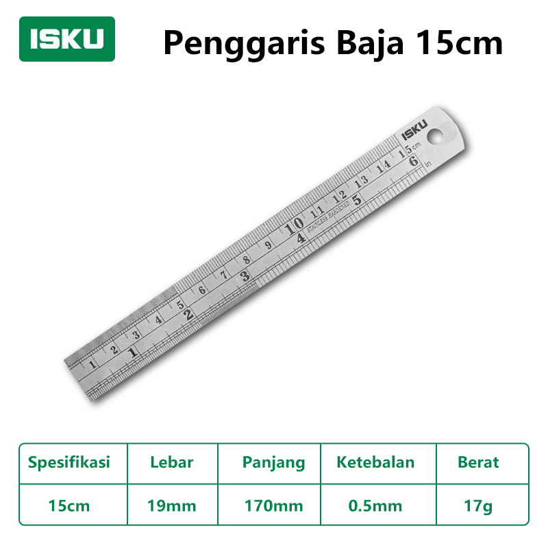 ISKU Penggaris Besi 15/30/50/60/100CM Penggaris Logam/Mistar Besi/Stainless Steel Ruler Yang Menebal