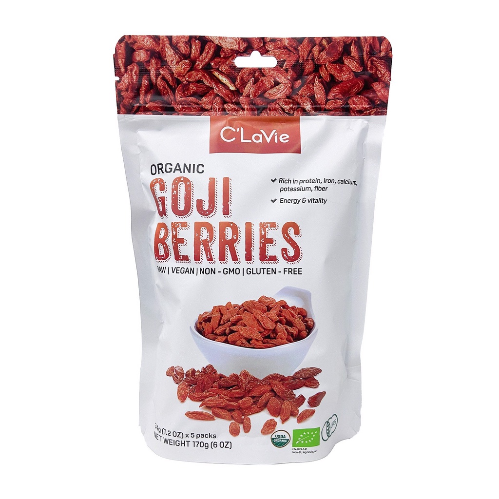 Kỷ tử hữu cơ C'LaVie 170g (34g x 5 gói) - Kỷ tử rất giàu chất dinh dưỡng, vitamin, chất xơ, khoáng chất, chất chống oxy hoá và các axit amin cần thiết cho cơ thể.