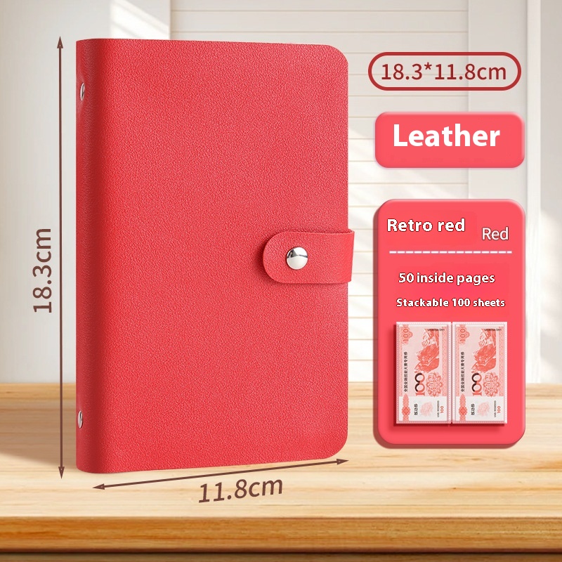 Leather Book Type Money Organizer 100 pages Cash Saving Book Collection Album Cash Buggy Bag Journal Book Family Notebook Money Saving Folder
