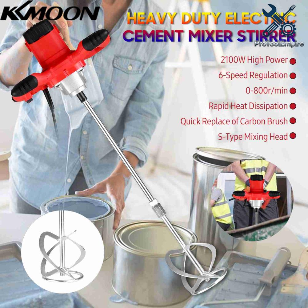 KKmoon Máy Trộn Xi Măng Điện 2100W Máy Khuấy Hạng Nặng 6 Tốc Độ Điều Chỉnh Máy Trộn Bê Tông Loại S Cầm Tay Cho Cối Sơn Bùn vữa