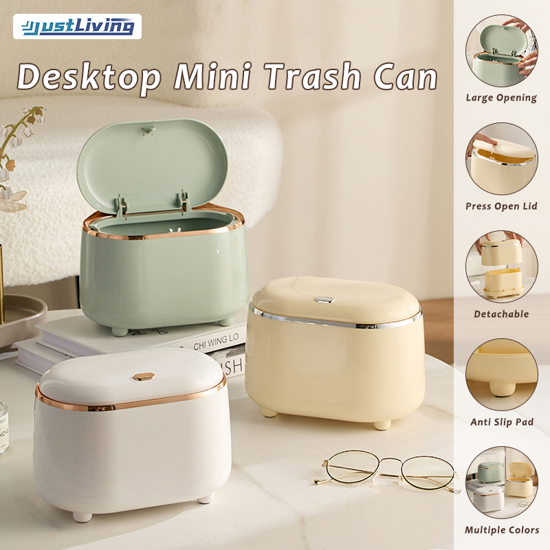 JustLiving 1PC Press Trash Can Garbage Dustbin Bin Desktop Trash Can with Cover Double Bucket Garbage Can Wastepaper Basket Mini Trash Bins Garbage Collection Bins ราคา 339 บาท*ส่งฟรี
