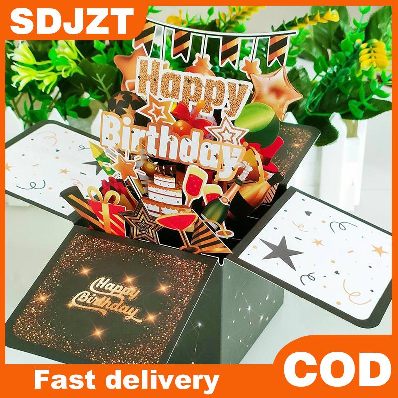 SDJZT การ์ดอวยพรวันเกิดวันเกิดแบบป๊อปอัพ3D การ์ดอวยพรวันเกิดพร้อมซองโปสการ์ดอวยพรของขวัญปาร์ตี้
