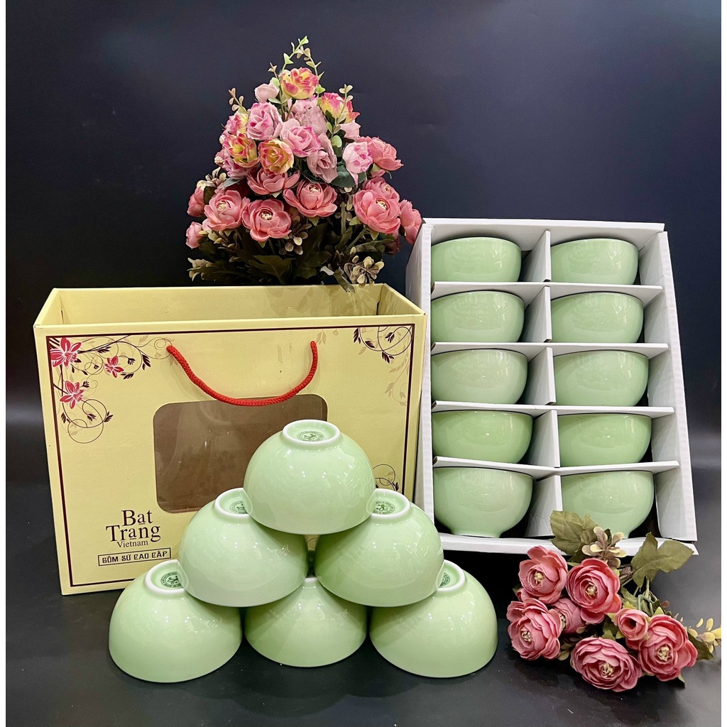Set bát cơm bát tràng cao cấp hàng loại i - bộ bát ăn cơm men ngọc - bộ chén ăn cơm bát tràng