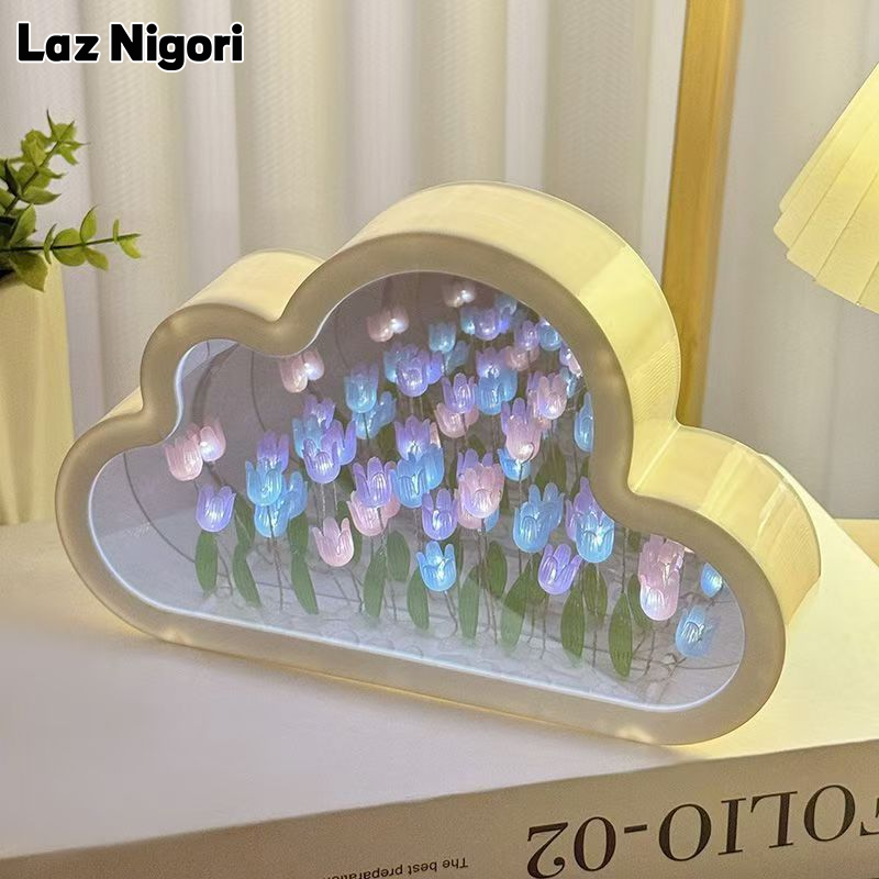 Laz Nigori DIY Cloud Tulip Night Light, Mirror Flower Sea Atmosphere Lamp, Creative Desk Decor ราคา 52 บาท*ส่งฟรี