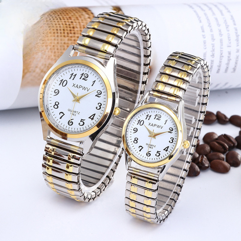 Large Dial Pointer Digital Face Men's Watch Female Elastic Band Quartz Couple Fashion Pair Watch