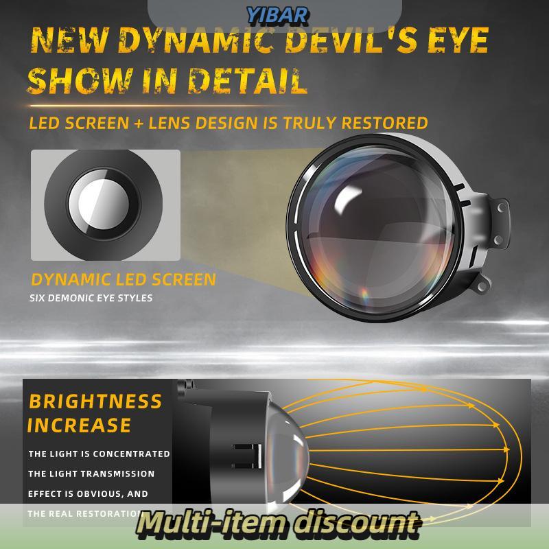 YIBAR ไฟหน้ารถปีศาจตา LED 6โหมดแสงต่ำควบคุมบรรยากาศในรถรถจักรยานยนต์สากลไฟหน้าเลนส์ ราคา 463 บาท*ส่งฟรี