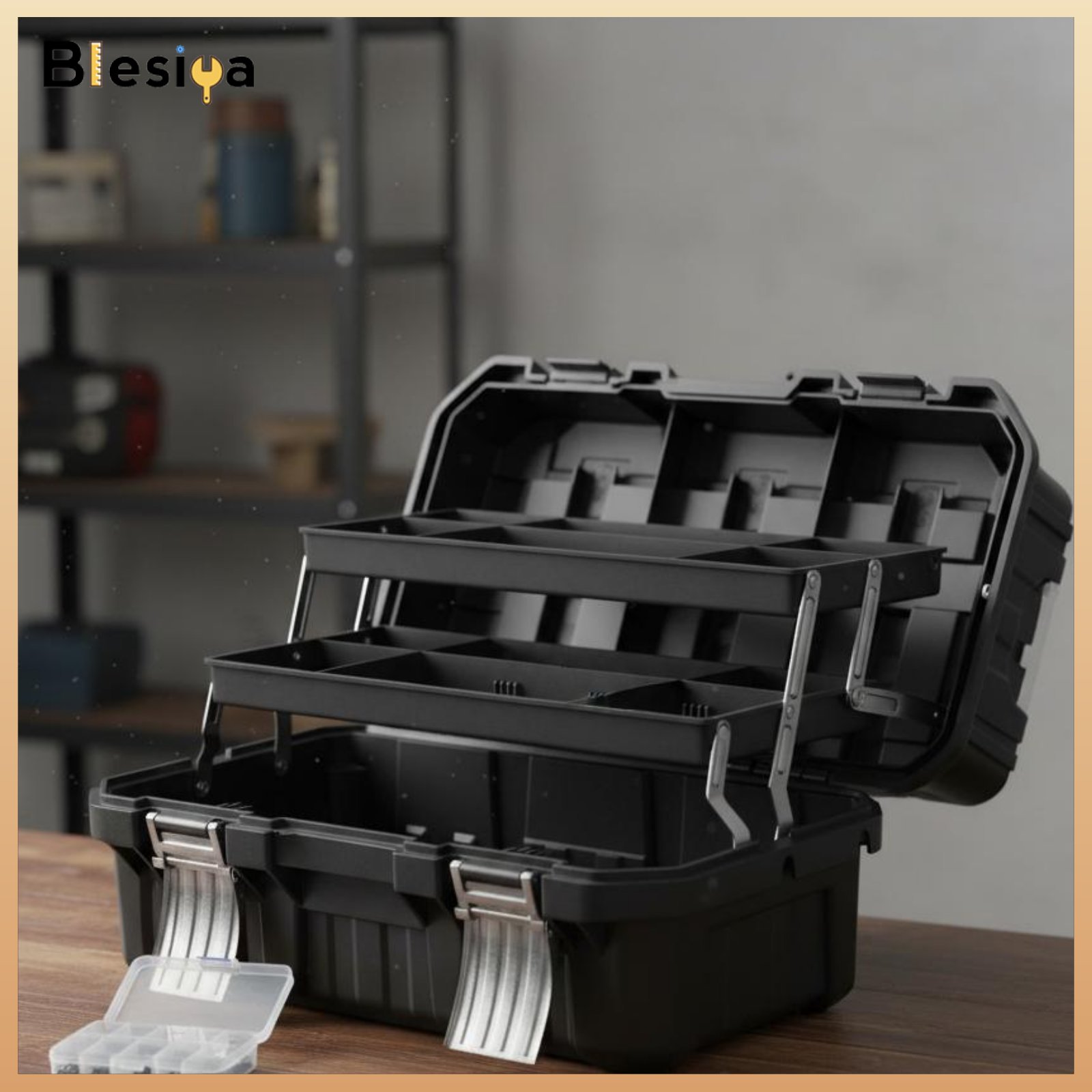 Blesiya Waterproof 3-Layer Folding Toolbox Heavy-Duty 3 Layer Tool Organizer Metal Latches Portable Maintenance Toolbox Rustproof for Electricians, Repairmen, Mechanics, Garage, Workshop ราคา 2,707 บาท*ส่งฟรี
