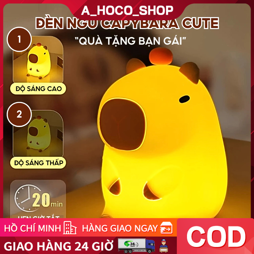Đèn ngủ Capybara cảm ứng cute silicon điều chỉnh độ sáng decor quà tặng bạn gái sinh nhật HOCO