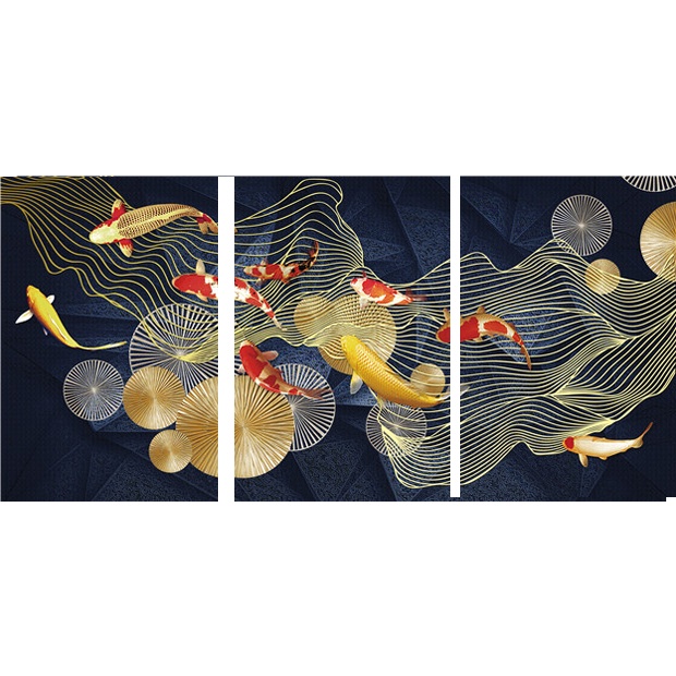 Moderne Chinesische Wandkunst: Leinwanddruck 'Nine HD Koi Fisch' 80x120cm, Rahmenlos, Für Wohnzimmer, Büro & Mehr