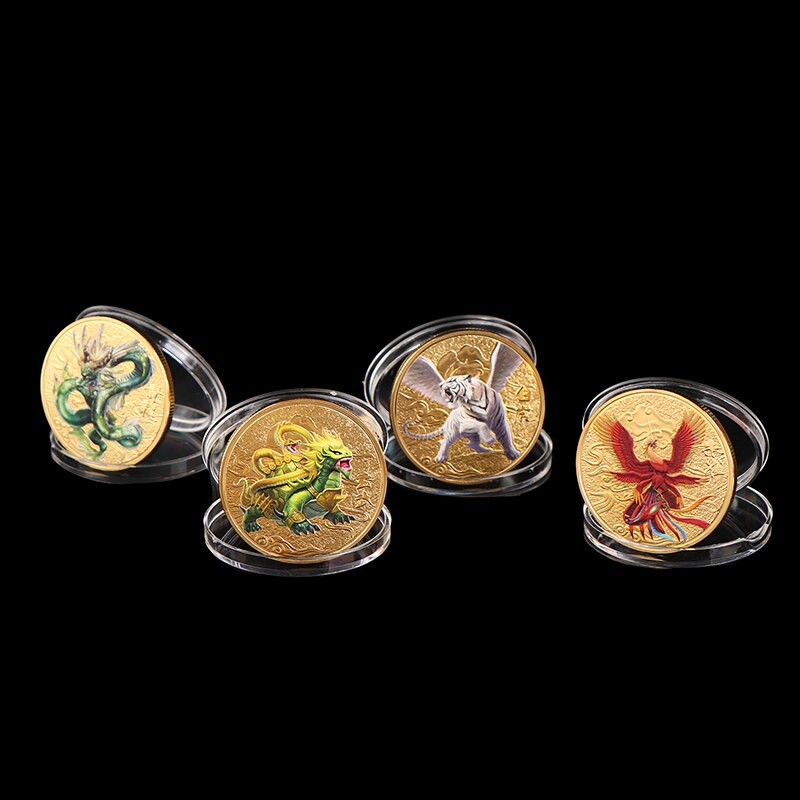 1Pc Commemorative Coins Painted Mythical Beast Lucky Gold Coin Metal Collectibles New Year Zodiac Dragon Commemorative Coin