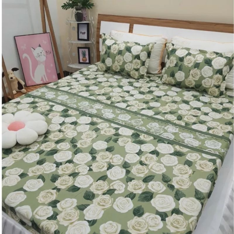  Ga trải giường 1m2,1m6,1m8 drap giường Cotton poly mẫu hoa hồng xanh cùng các màu khác 