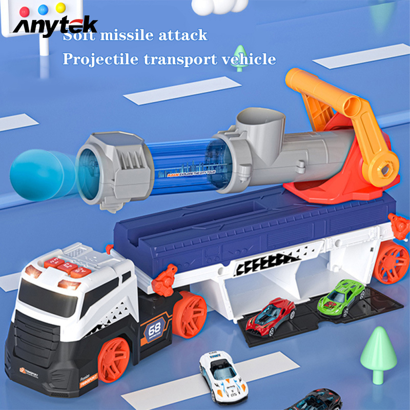 Missile Projectile Vehicle Toys With Sound Lights Catapult Shell Transport Truck With 4 Cars And 6 Balls Birthday Gifts For Kids ราคา 630 บาท*ส่งฟรี