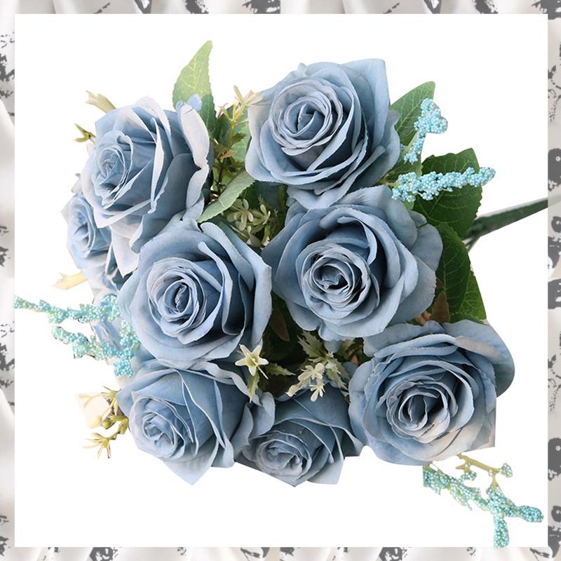 (YKGP) Artificial Blue Roses Flowers Silk Rose Flower Bouquet Home Garden Decoration Wedding Roses
