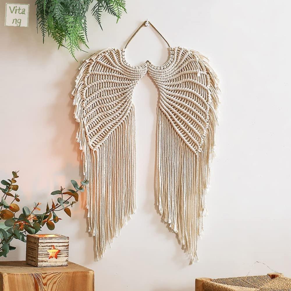 VITANG Phong cách Boho Tấm thảm cánh Macrame với tua rua Trang trí tường nền Hộ gia đình Dệt tay Đồ trang trí treo tường Phòng khách