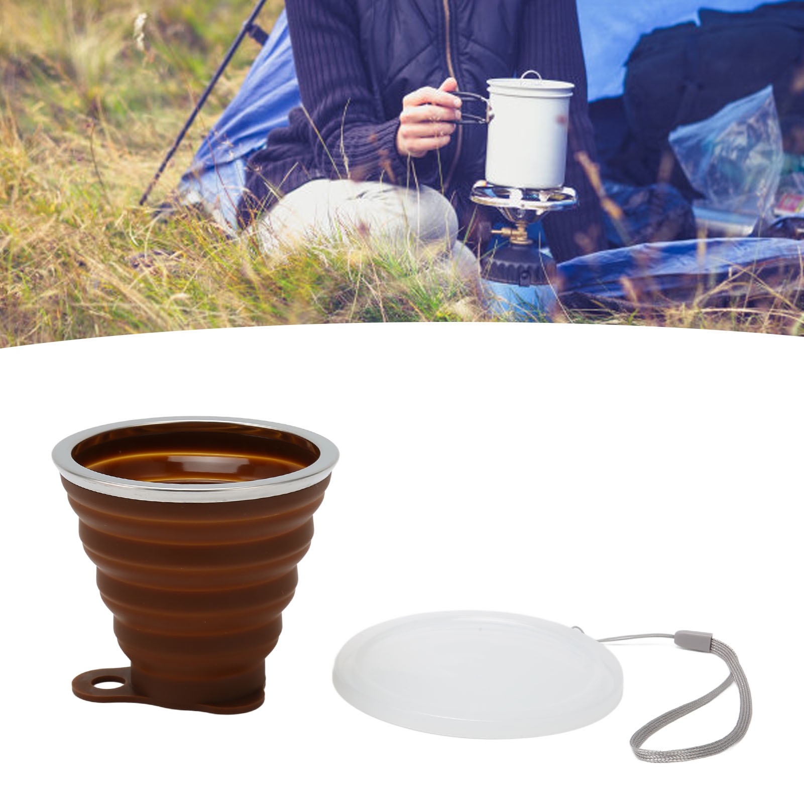 Cốc mang theo khi đi lại đóng mở 270ml cốc gập lại được bằng silicon tái sử dụng với nắp cho ngoài trời
