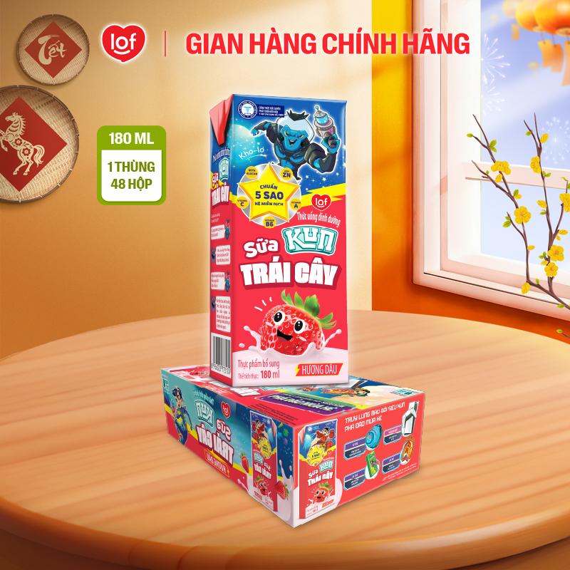 Sữa trái cây KUN vị dâu thùng 48 hộp x 180ml