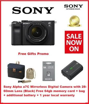 Sony Alpha a7C Mirrorless Digital Camera with 28-60mm Lens (Black) Free 64gb memory card + bag + additional battery + 1 year local warranty