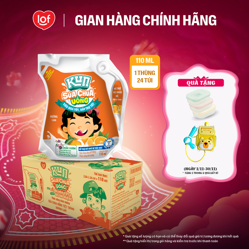 Sữa chua uống KUN vị cam thùng 24 túi x 110ml