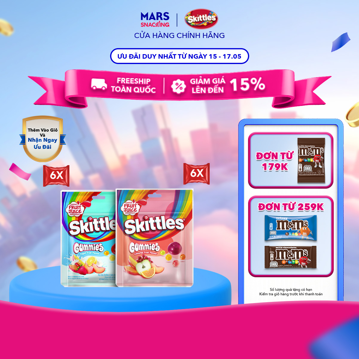 Combo 12 Gói kẹo dẻo Skittles Gummies mix vị - 6 gói vị trái cây và 6 gói vị sữa chua trái cây