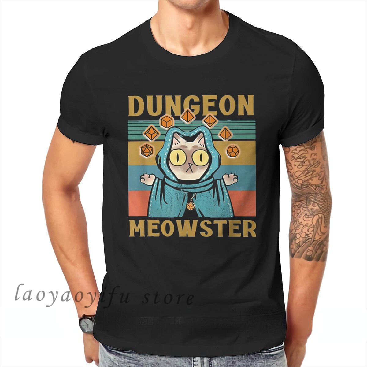 Kawaii Dungeon Meowster Classic T Retro Dnd Game Fabric Graphic Tshirts Women Men Commuter Clothes R